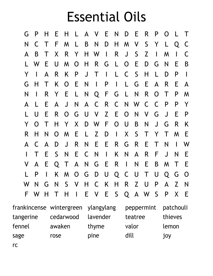 Essential Oils Word Search