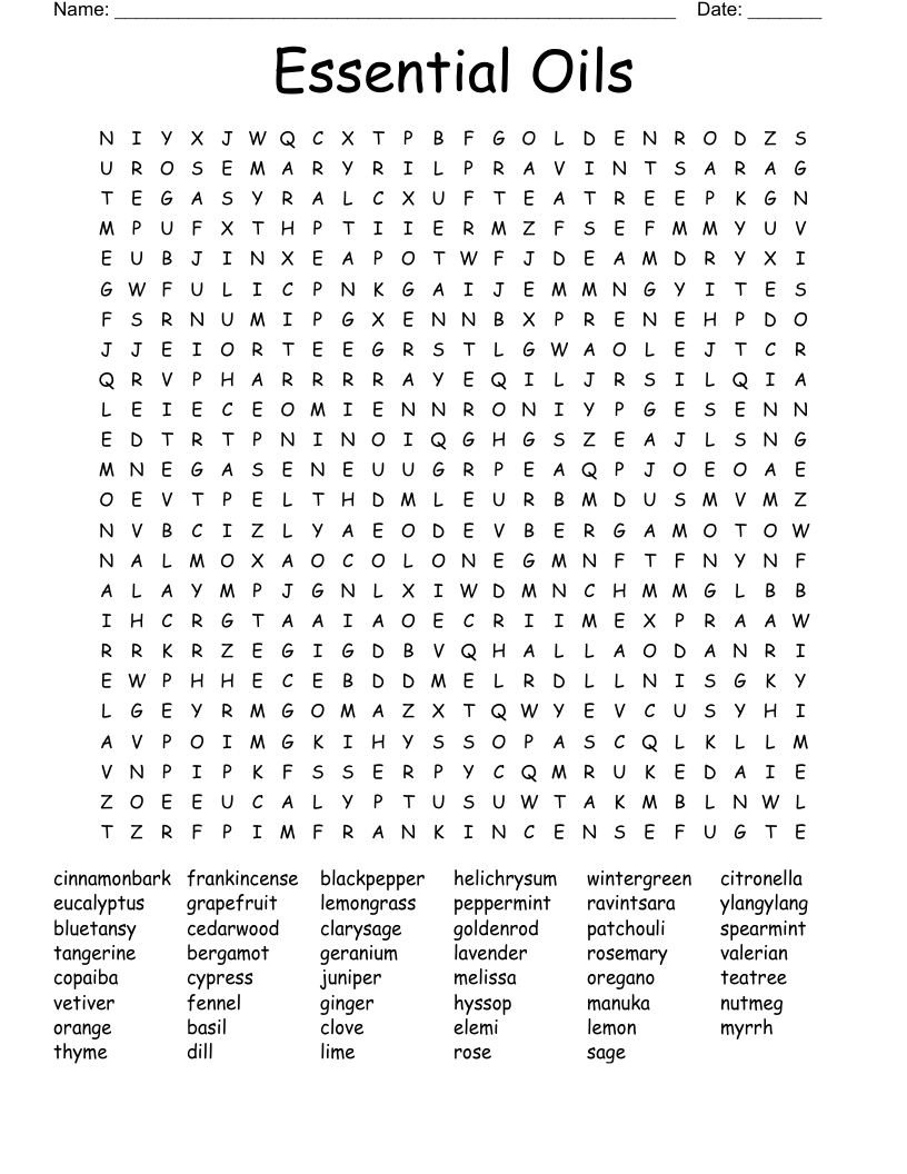 Essential Oils Word Search