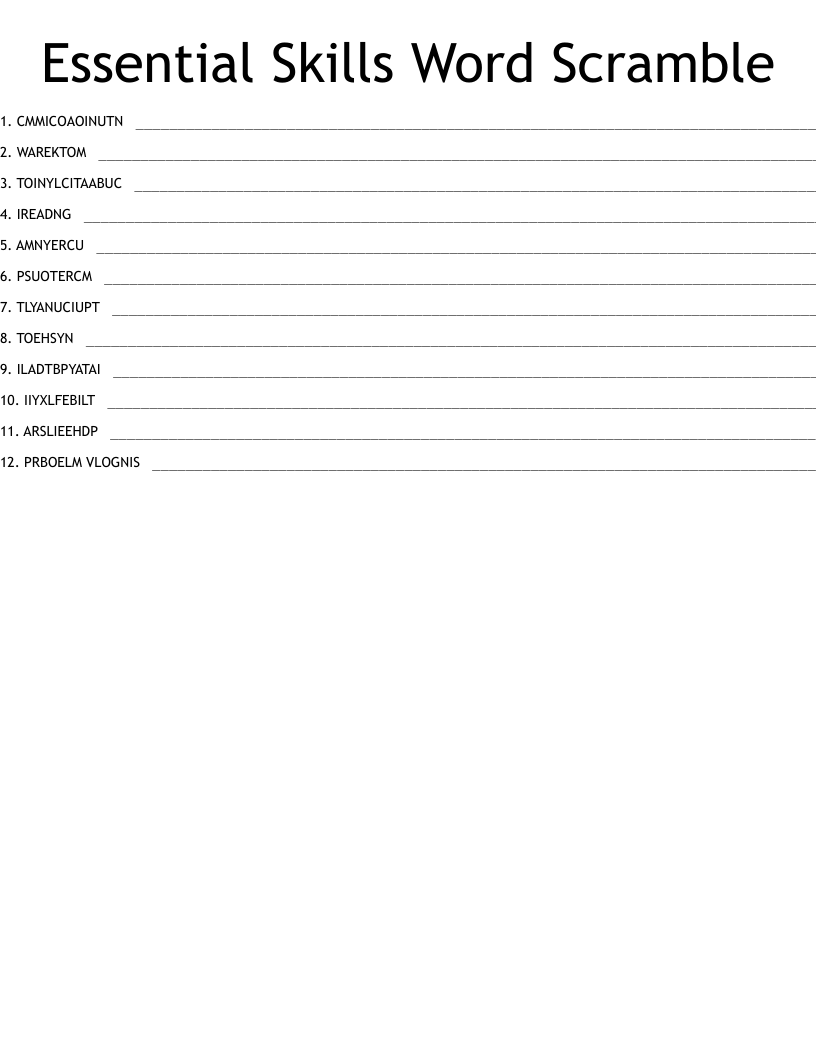 Essential Skills Word Scramble
