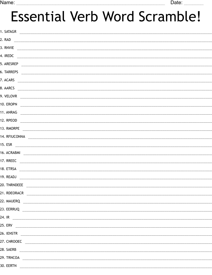 Essential Verb Word Scramble!