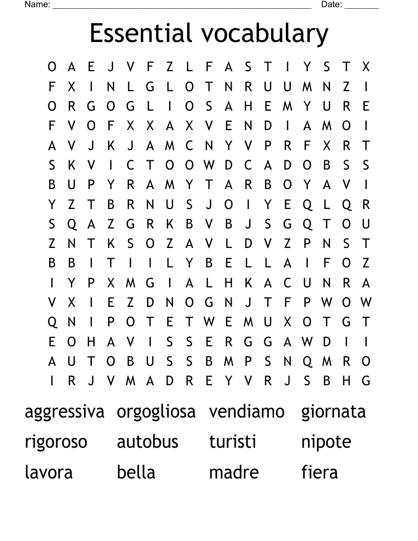 Essential vocabulary Word Search