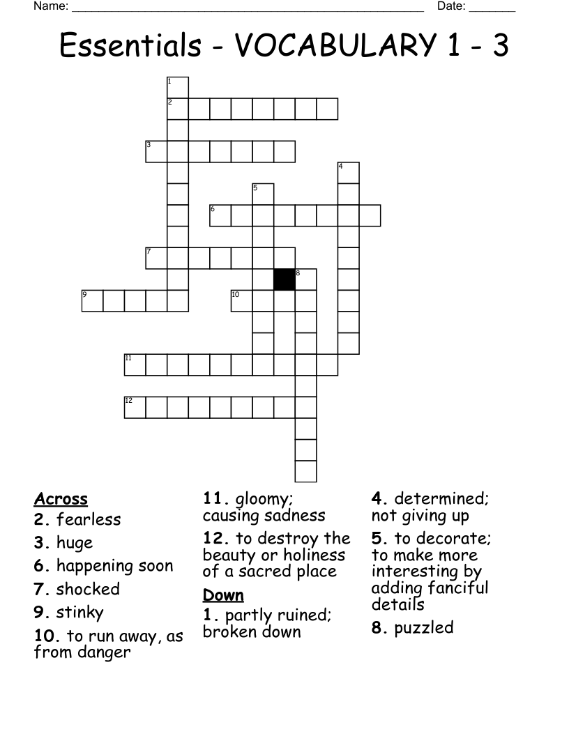 Essentials - VOCABULARY 1 - 3 Crossword