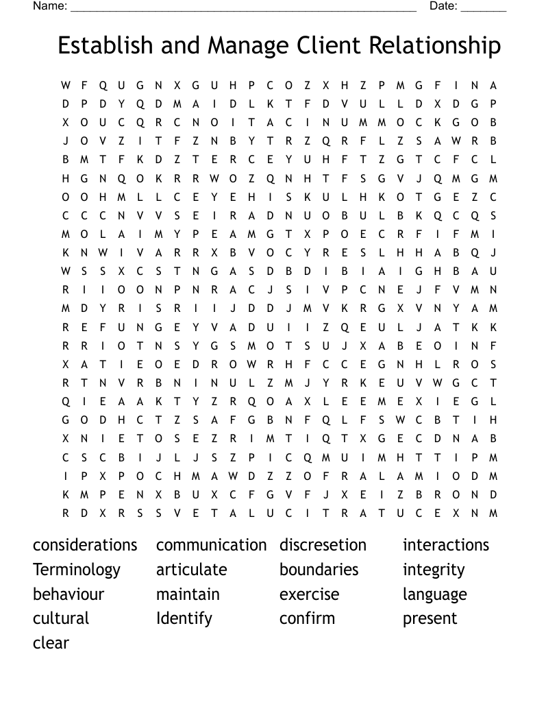 Establish and Manage Client Relationship Word Search