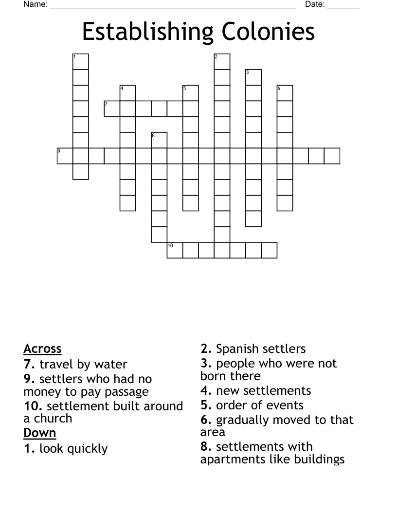 Establishing Colonies Crossword