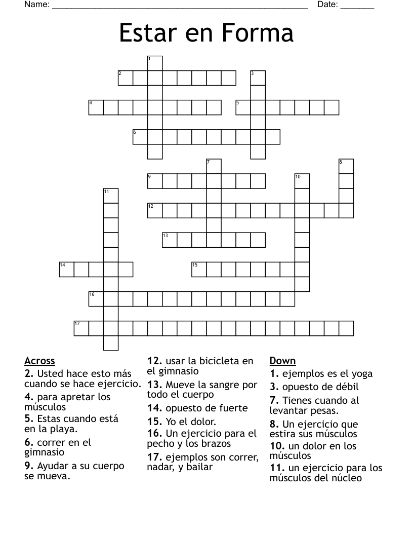 Estar en Forma Crossword