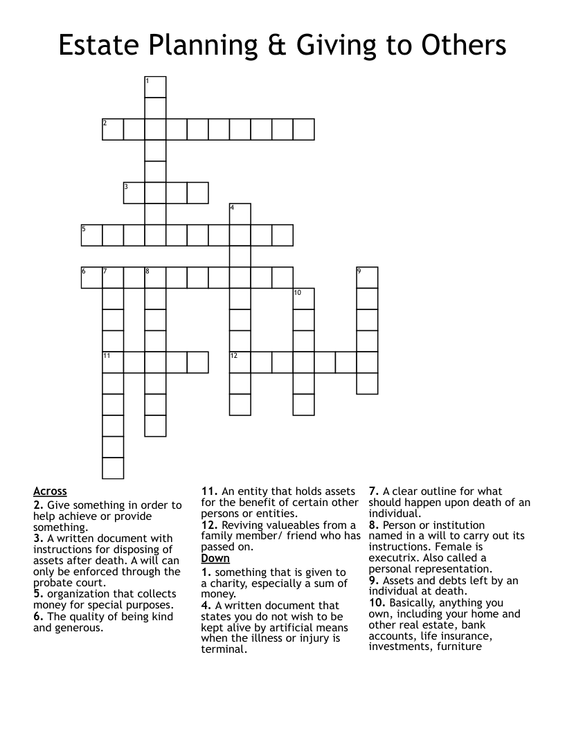 Estate Planning & Giving to Others Crossword