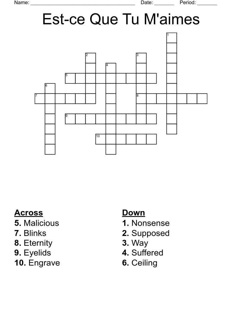 Est-ce Que Tu M'aimes Crossword