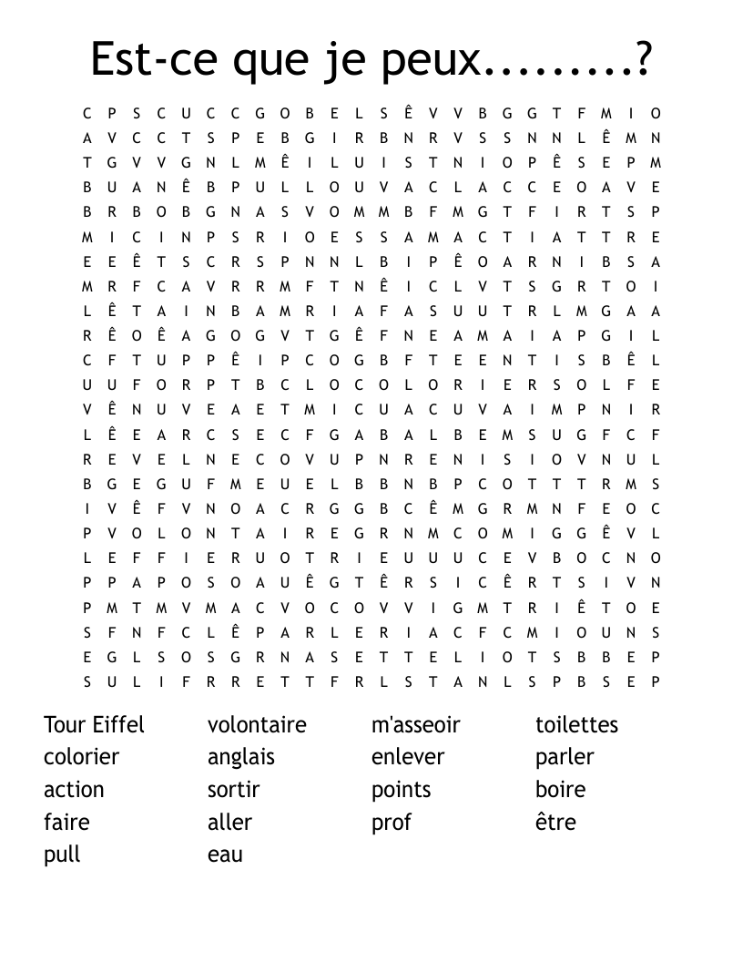 Est-ce que je peux.........? Word Search