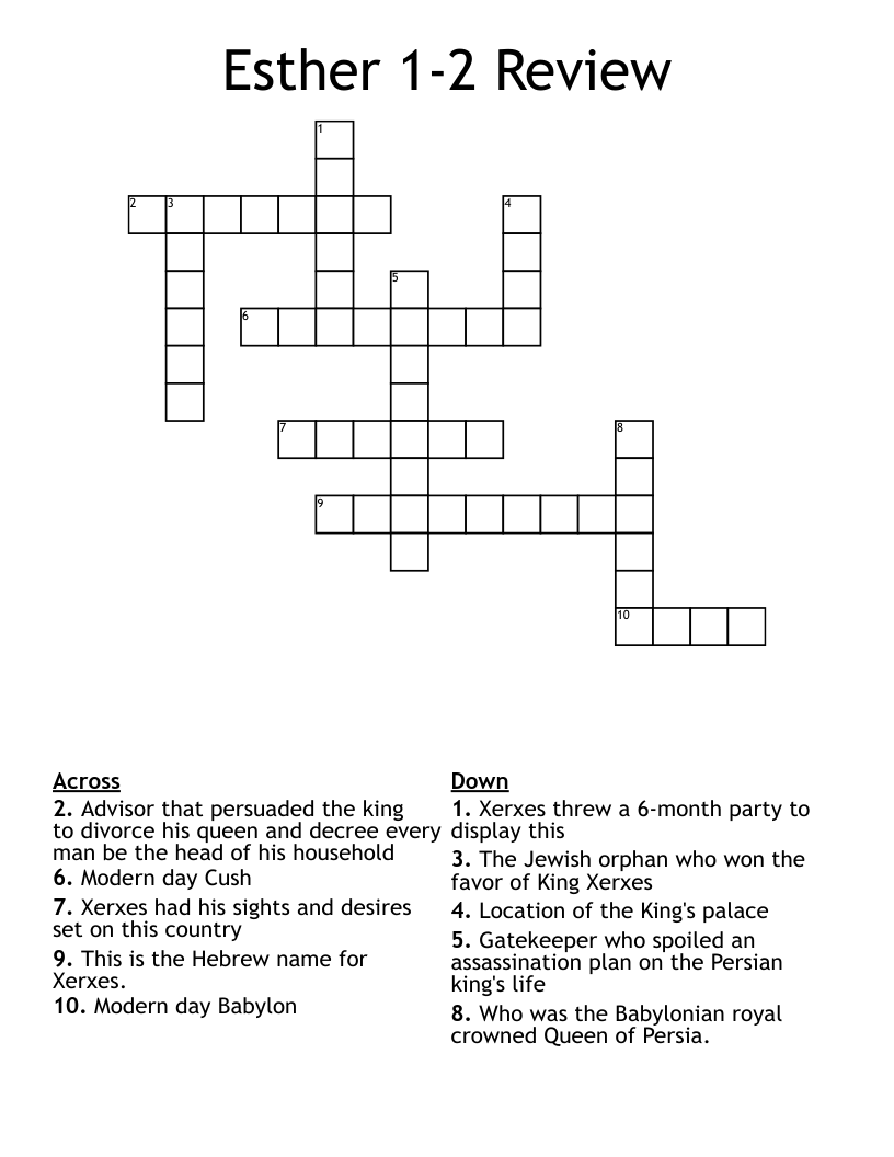 Esther 1-2 Review Crossword