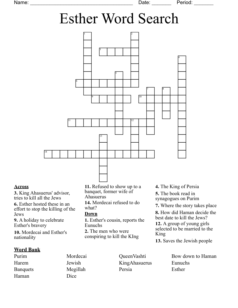 Esther Word Search Crossword