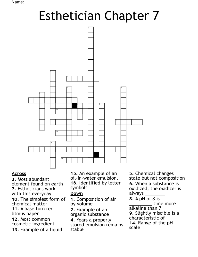 Esthetician Chapter 7 Crossword