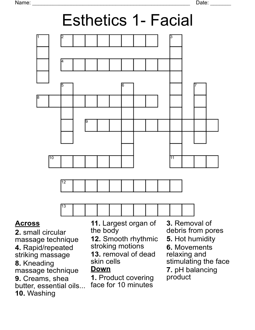 Esthetics 1- Facial Crossword