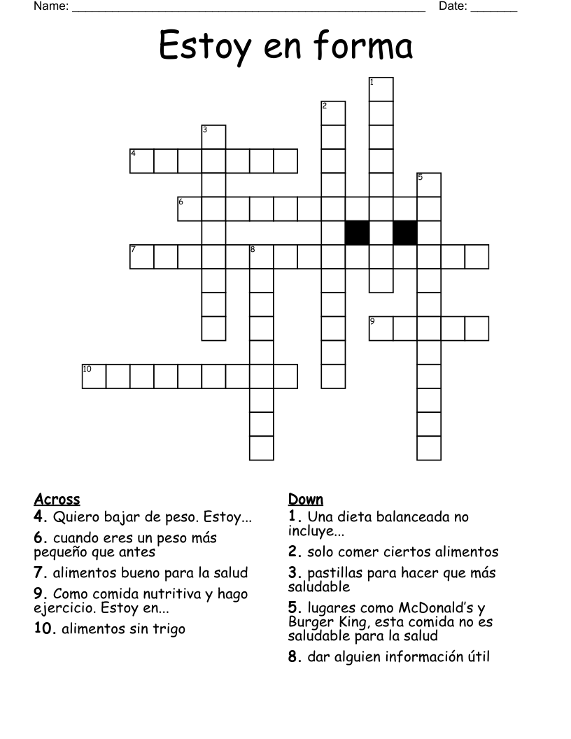 Estoy en forma  Crossword