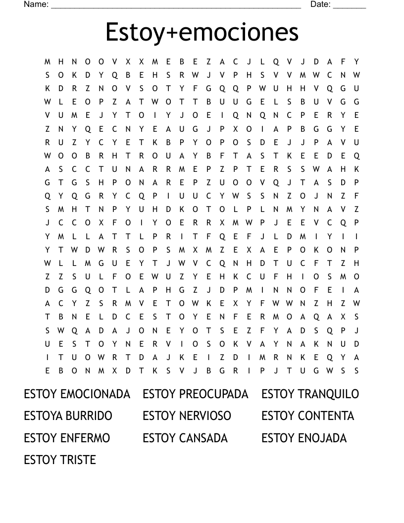 Estoy+emociones Word Search