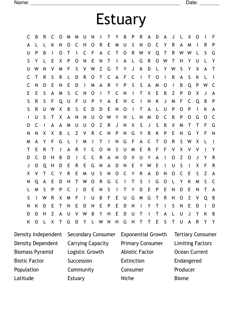 Estuary Word Search