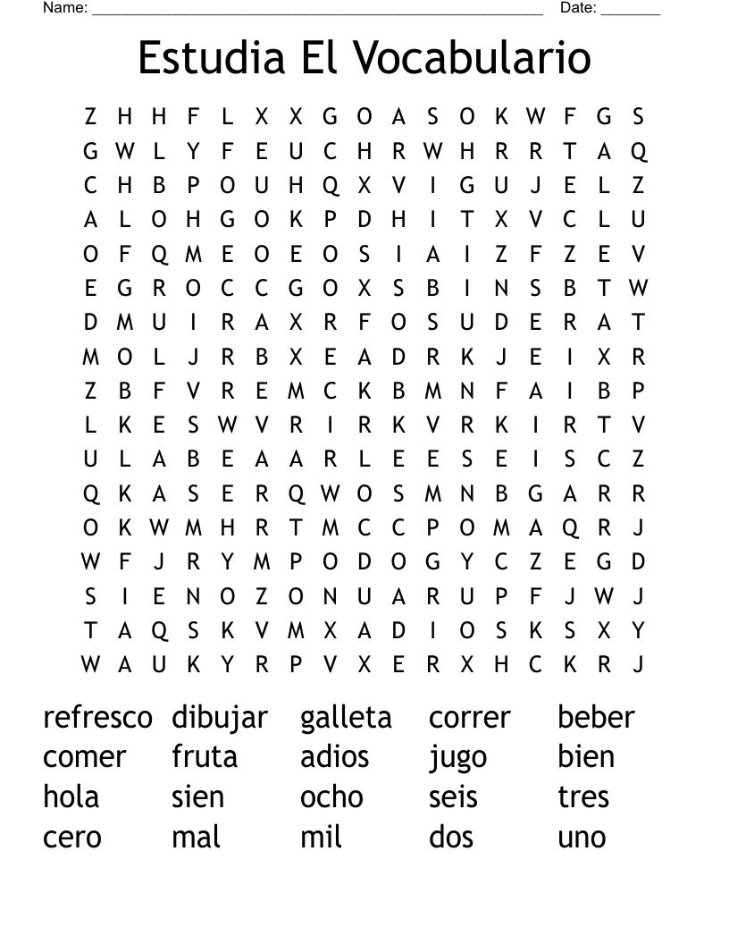 Estudia El Vocabulario Word Search