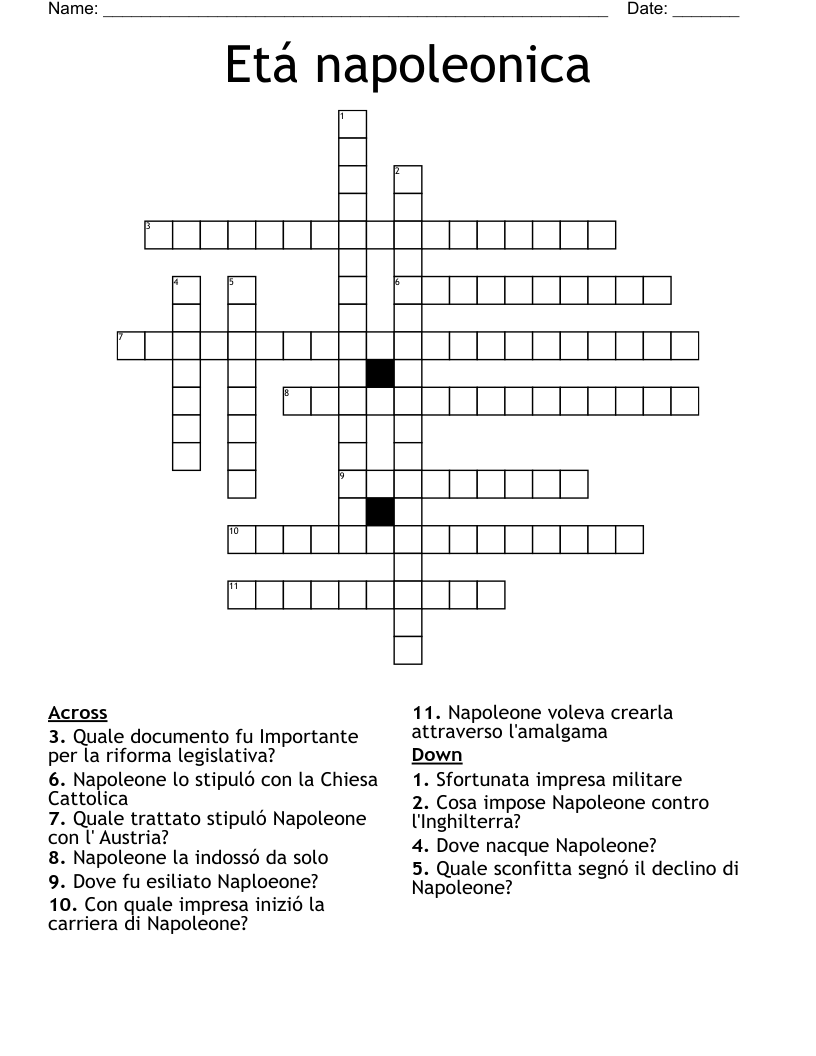 Etá napoleonica Crossword