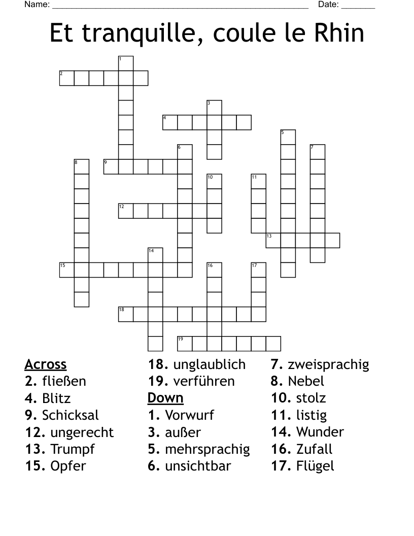 Et tranquille, coule le Rhin Crossword