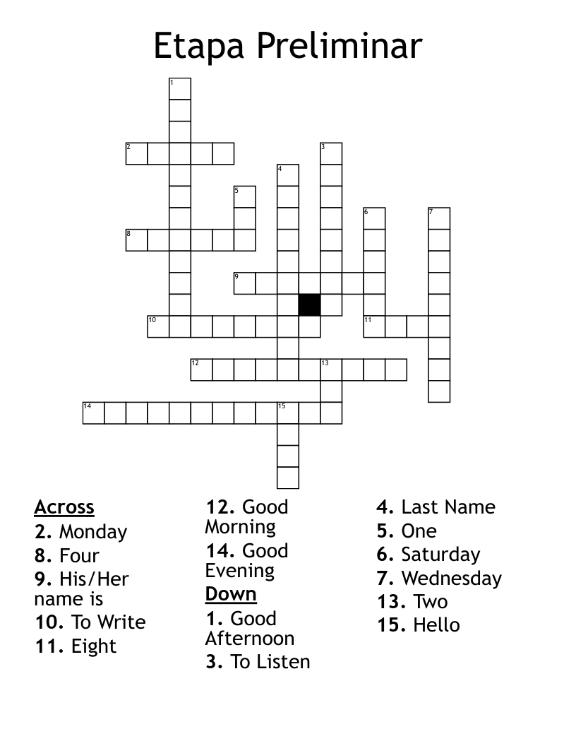 Etapa Preliminar Crossword