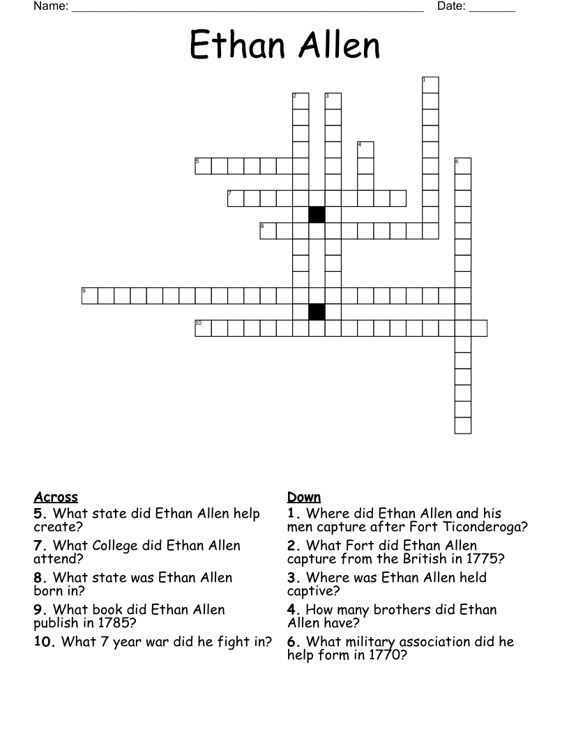 Ethan Allen Crossword