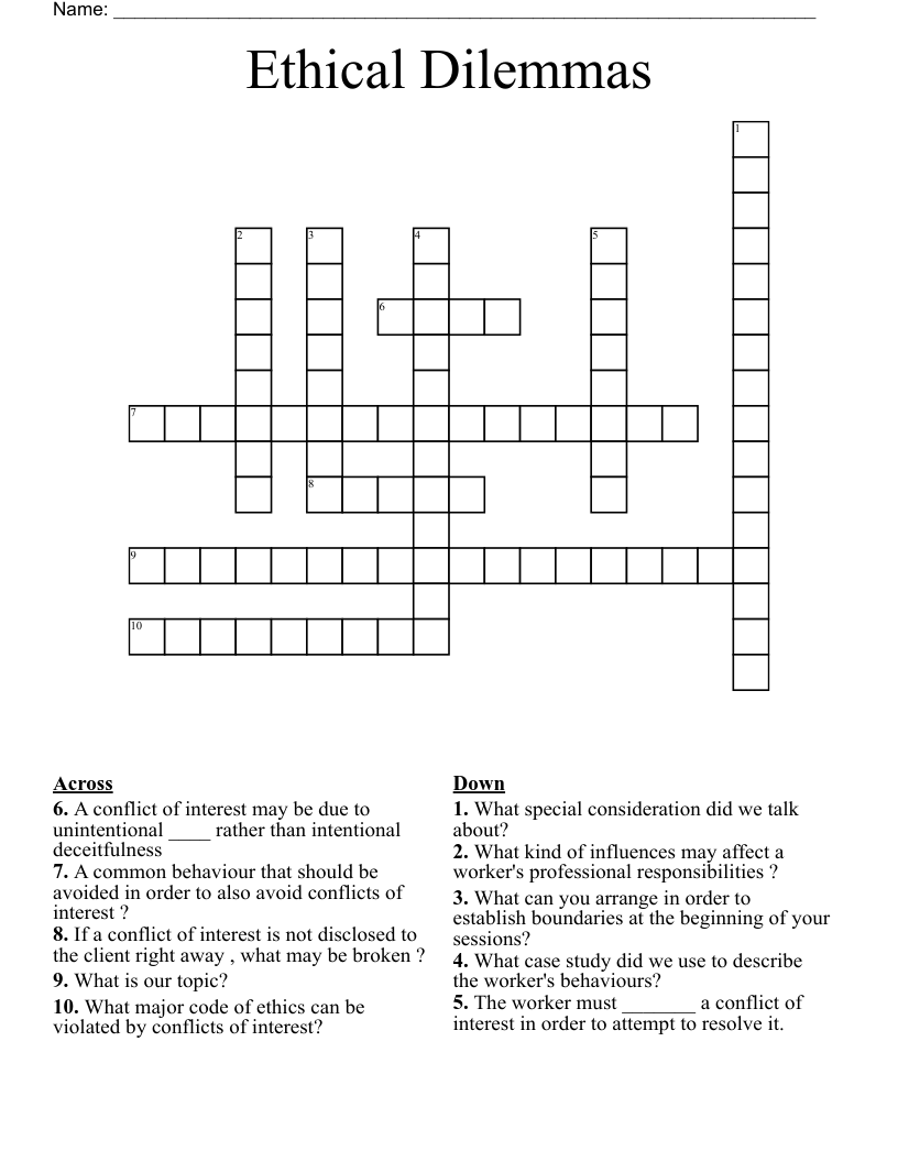 Ethical Dilemmas Crossword
