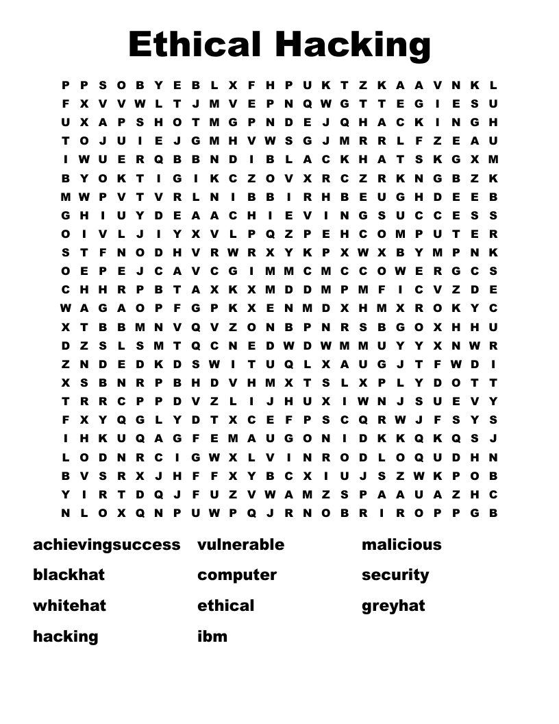 Ethical Hacking Word Search