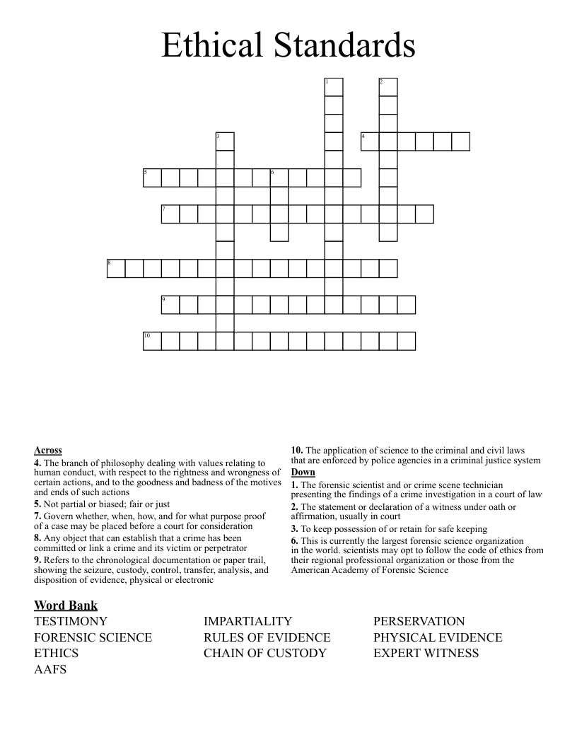 Ethical Standards Crossword