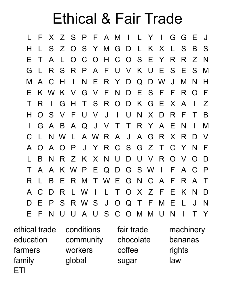 Ethical & Fair Trade Word Search