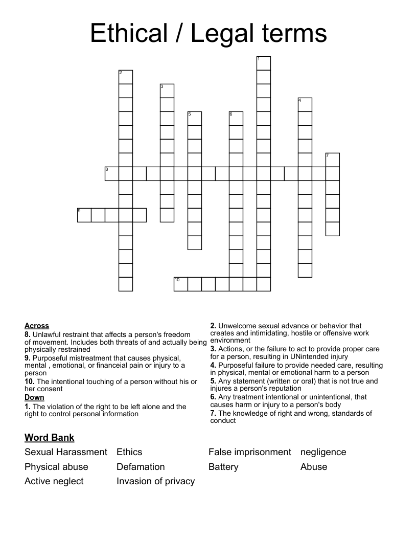 Ethical / Legal terms Crossword