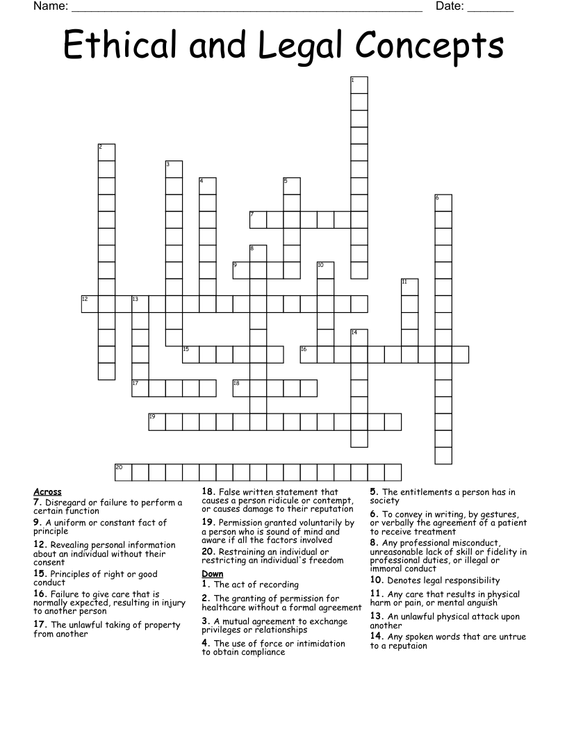 Ethical and Legal Concepts Crossword