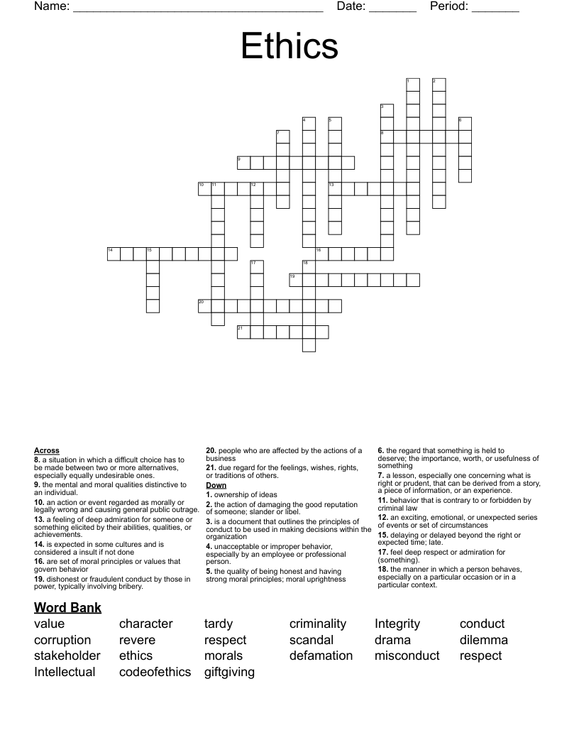 Ethics Crossword