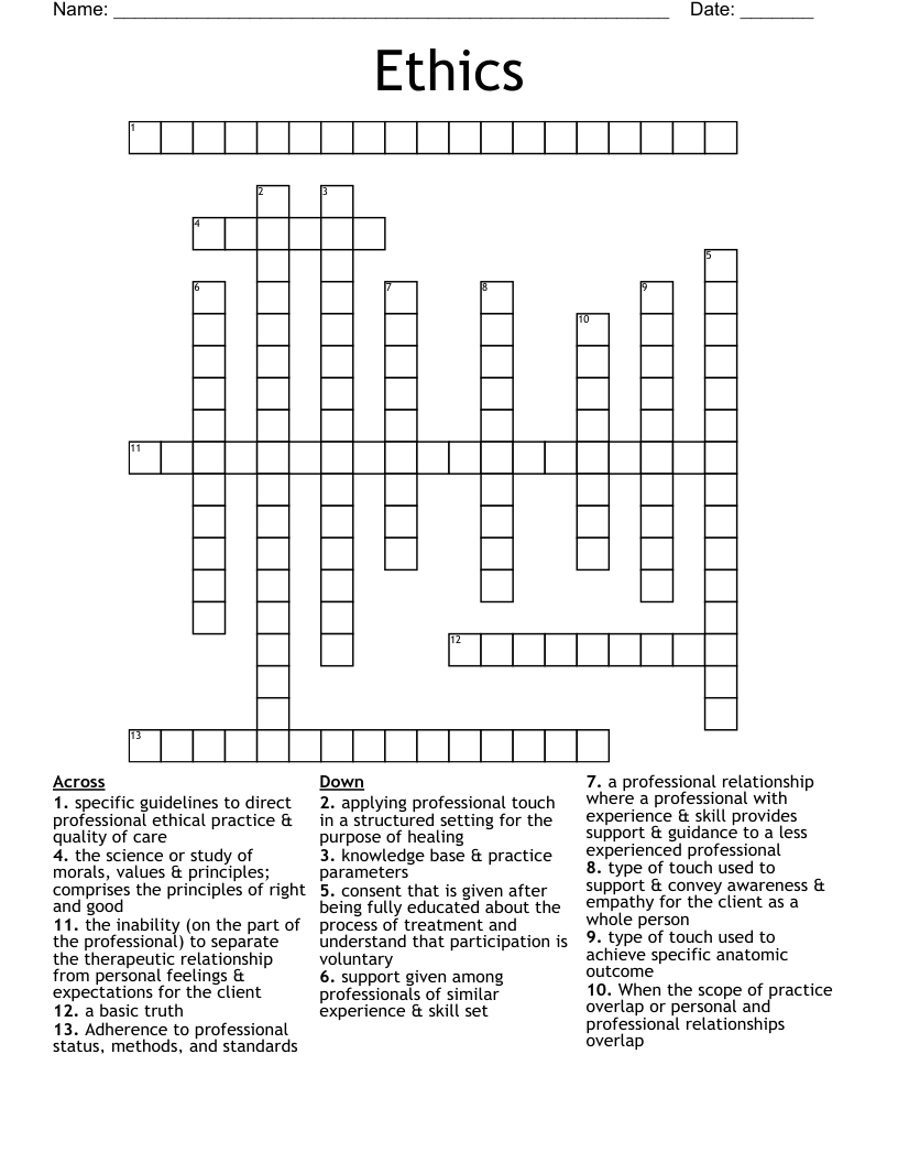 Ethics Crossword