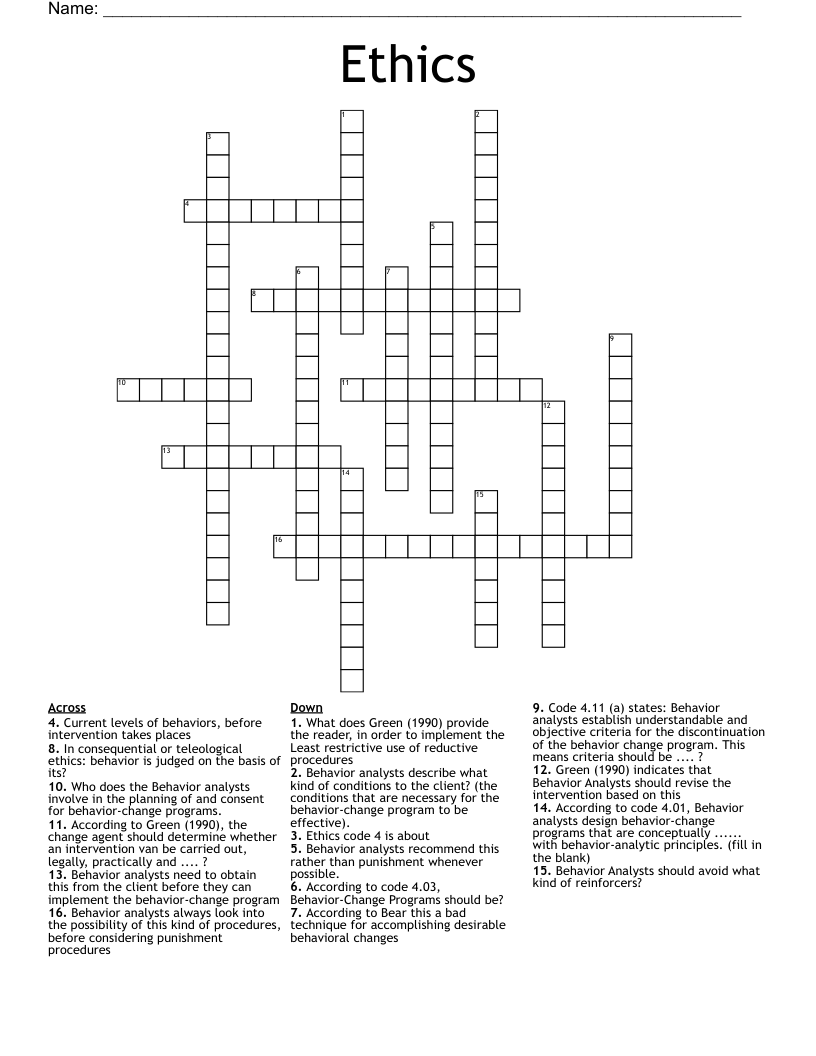 Ethics Crossword