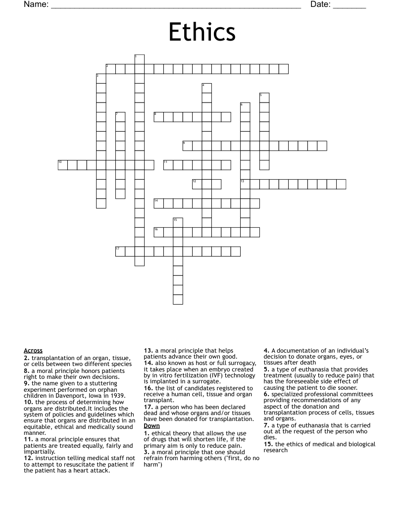 Ethics Crossword