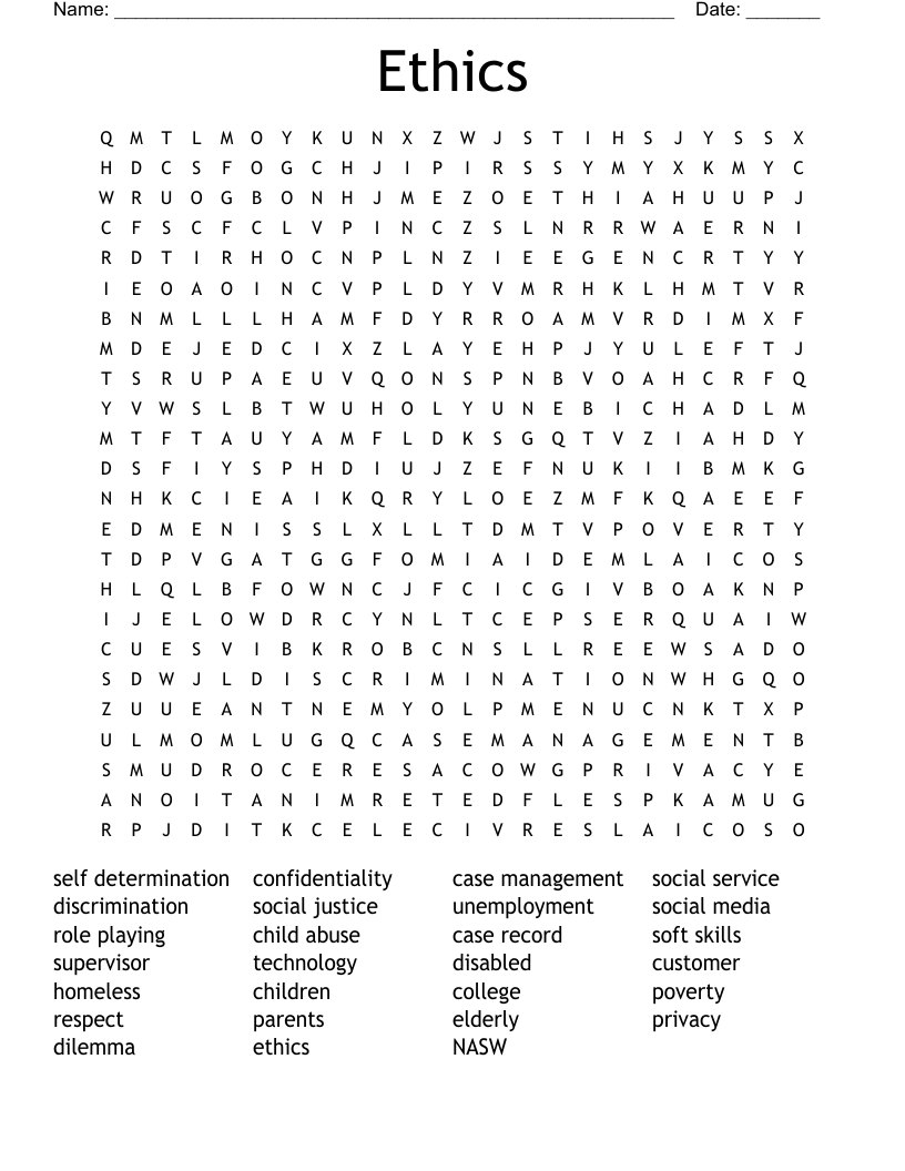 Ethics Word Search