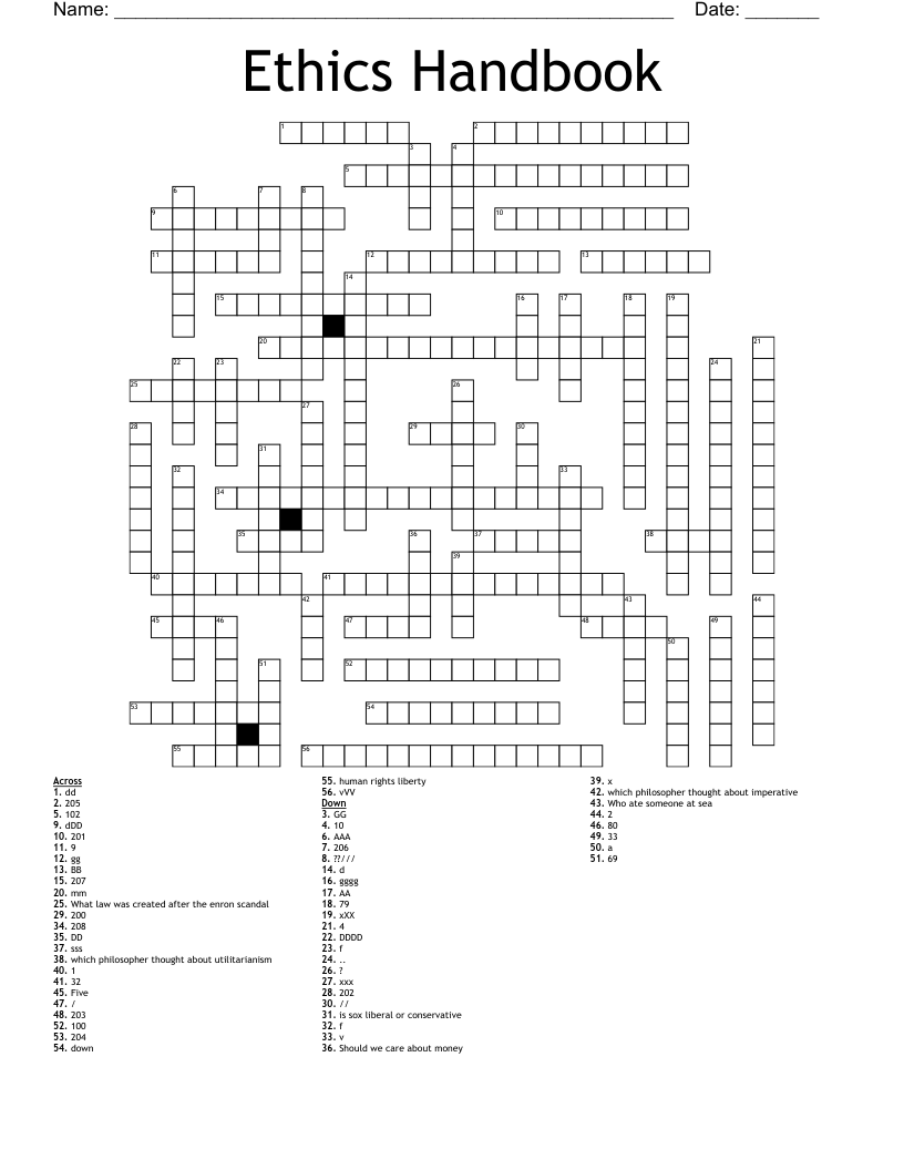 Ethics Handbook Crossword