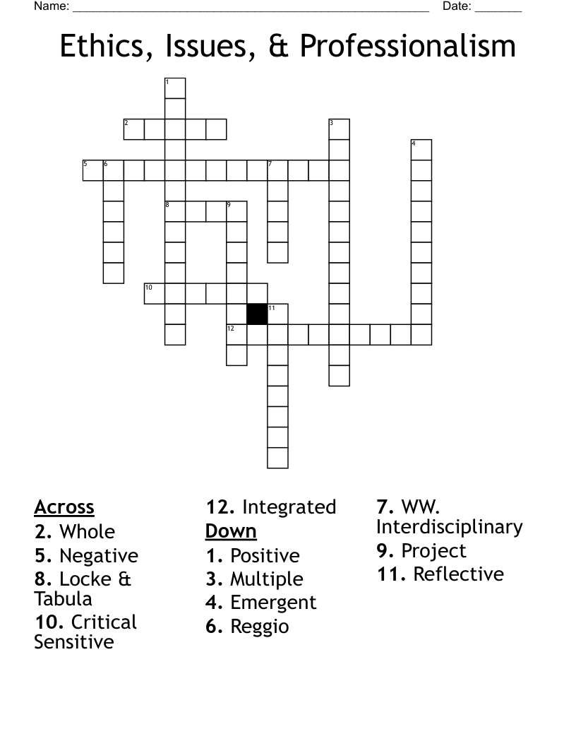 Ethics, Issues, & Professionalism Crossword