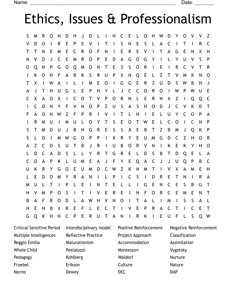 Ethics, Issues & Professionalism Word Search