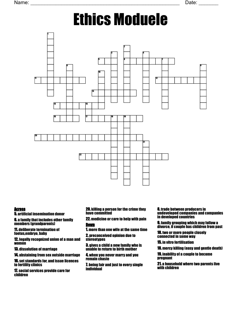 Ethics Moduele Crossword