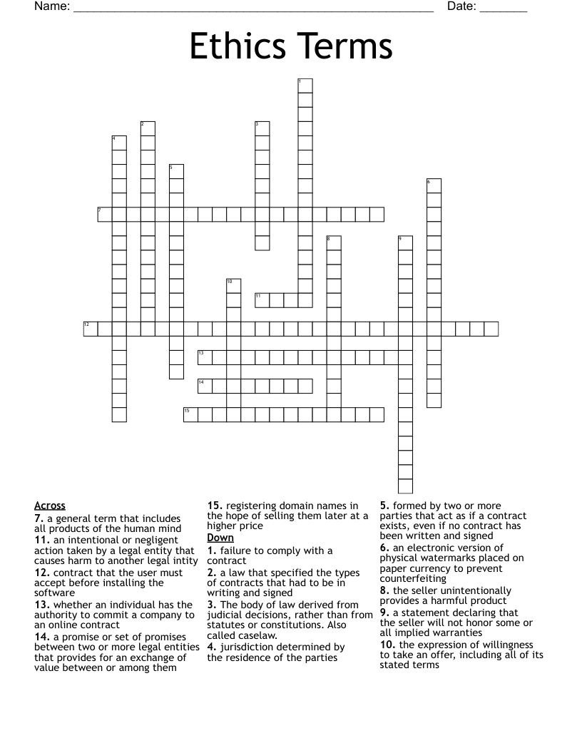 Ethics Terms  Crossword