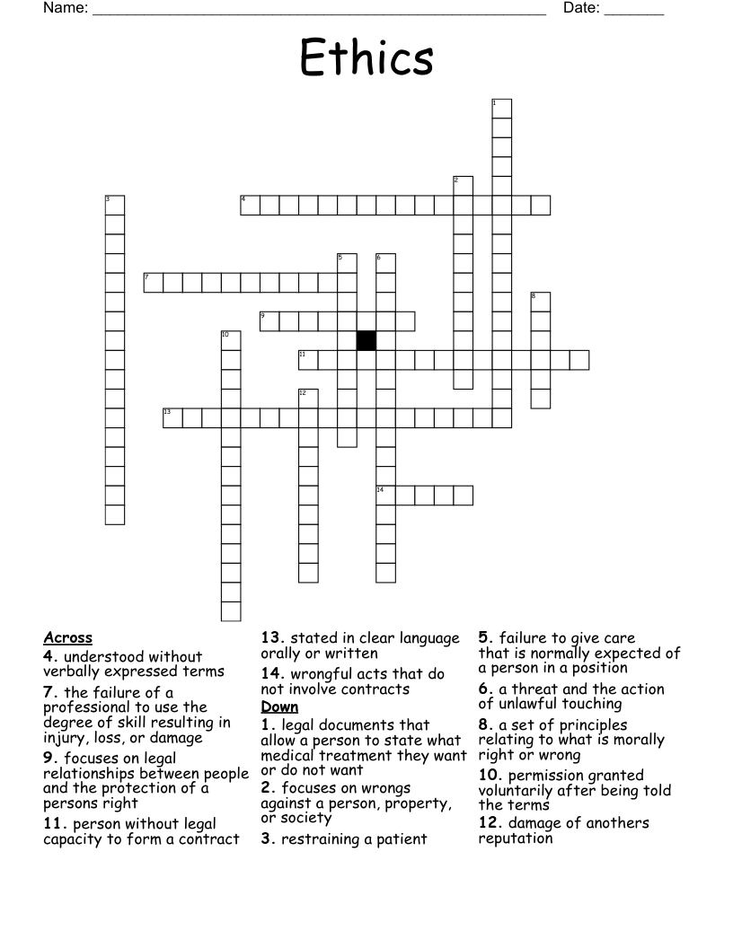Ethics  Crossword