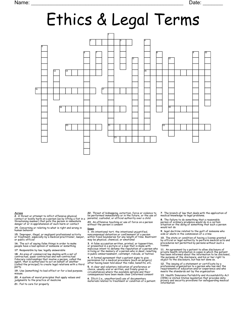 Ethics & Legal Terms Crossword