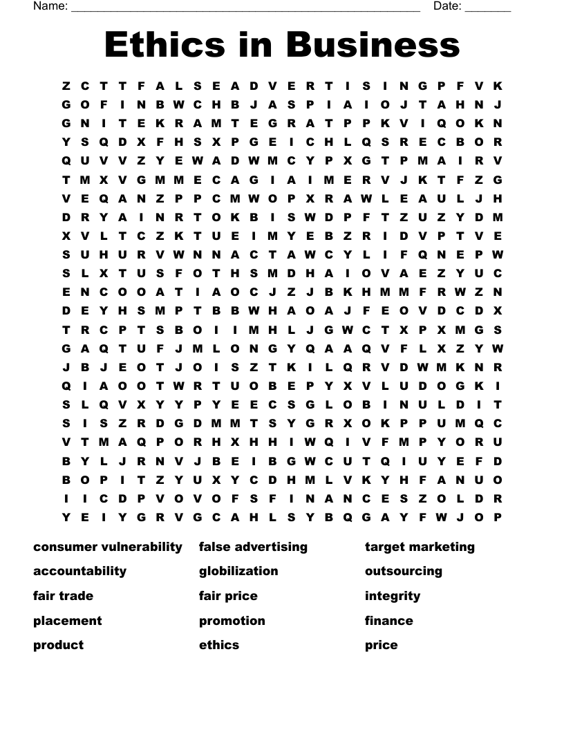 Ethics in Business Word Search