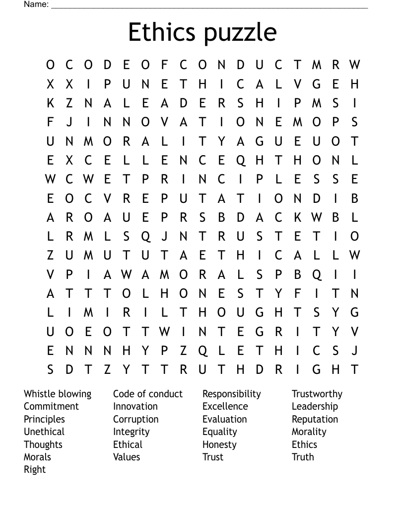 Ethics puzzle Word Search