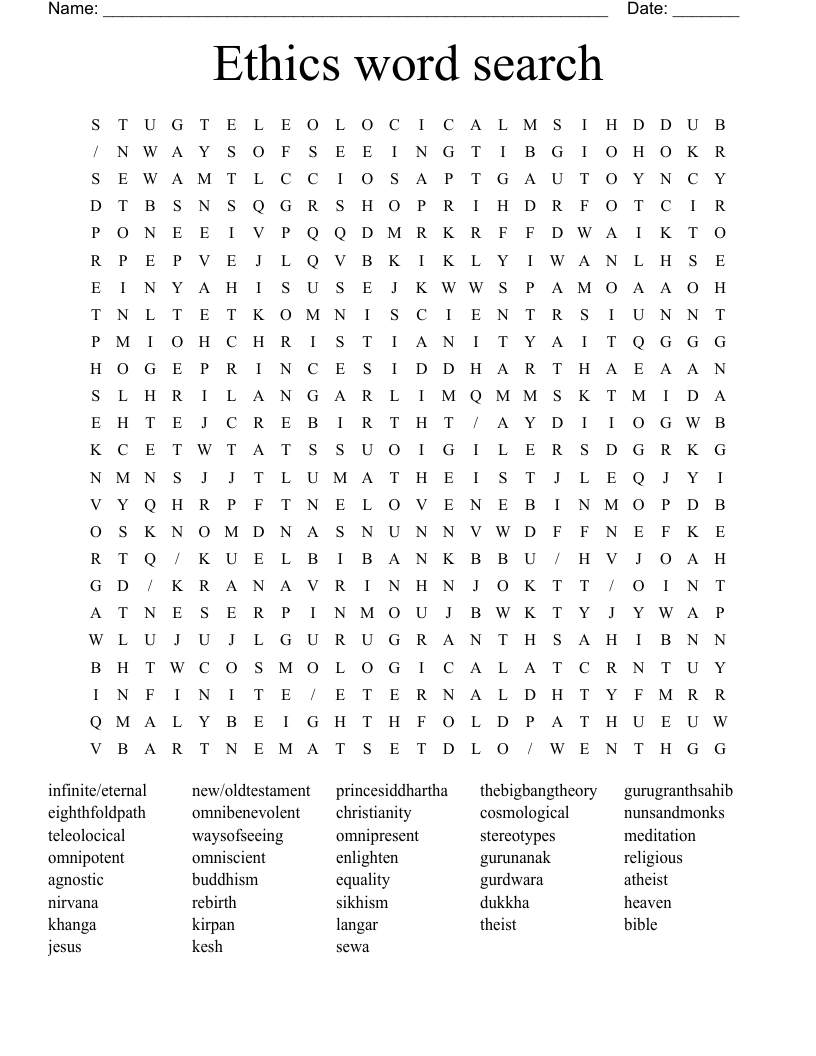 Ethics word search