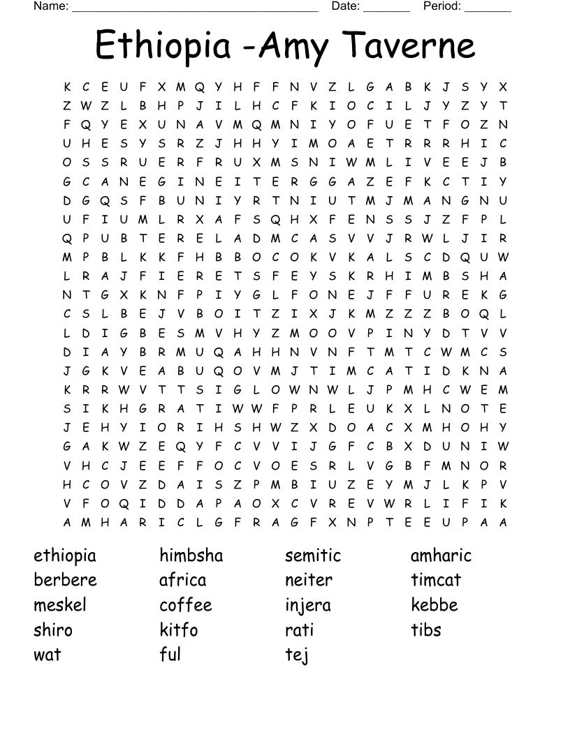 Ethiopia -Amy Taverne Word Search
