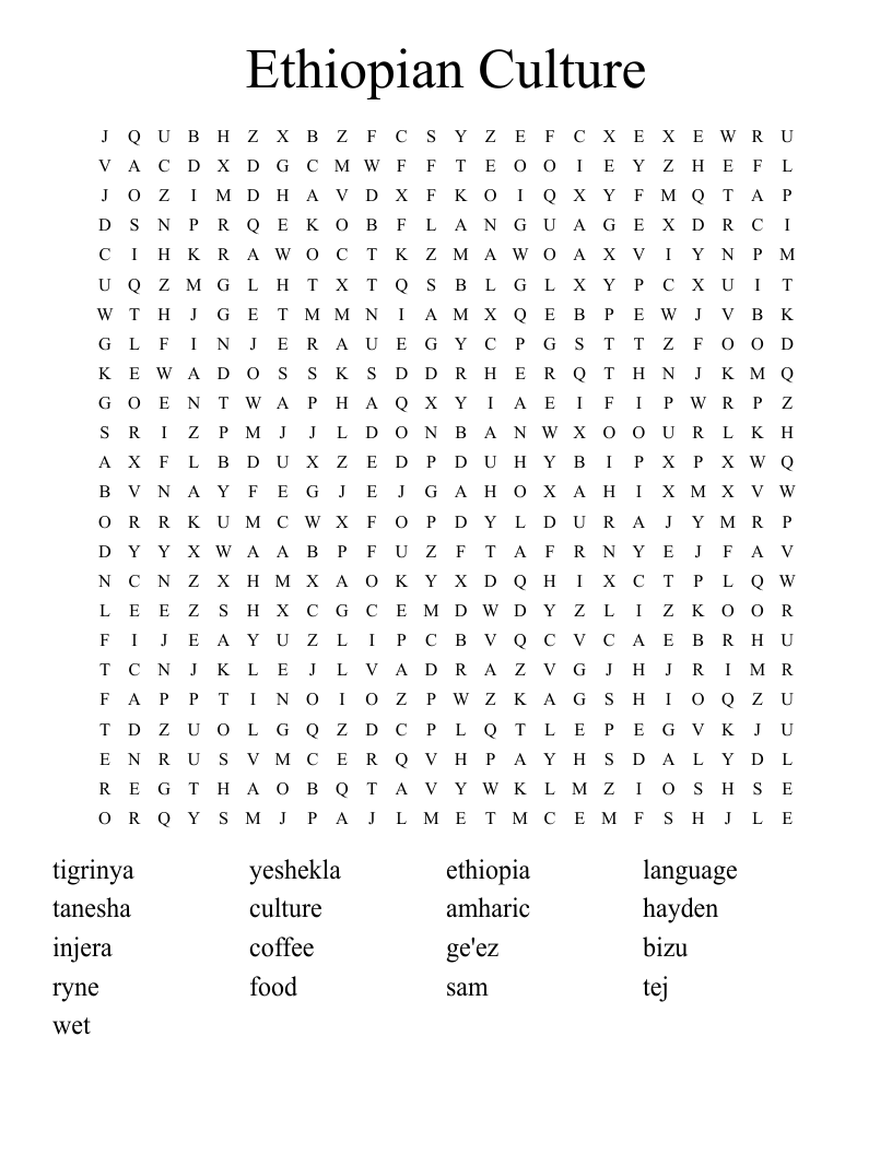 Ethiopian Culture Word Search