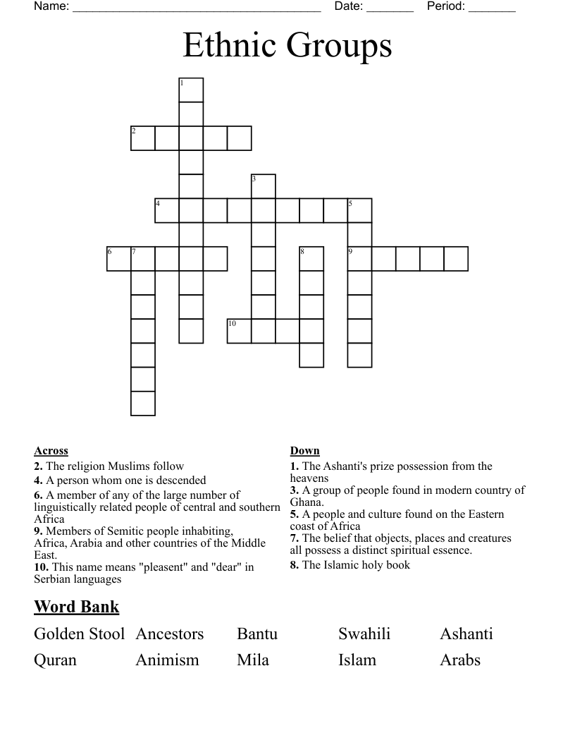 Ethnic Groups Crossword