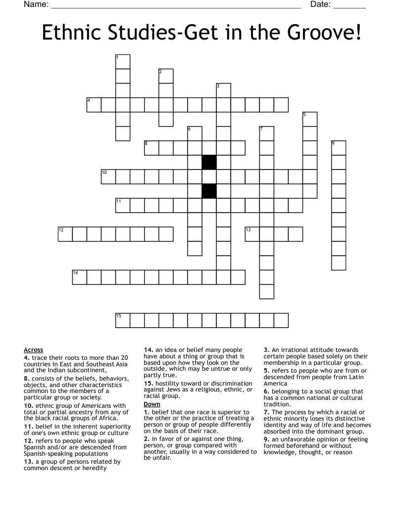 Ethnic Studies-Get in the Groove! Crossword