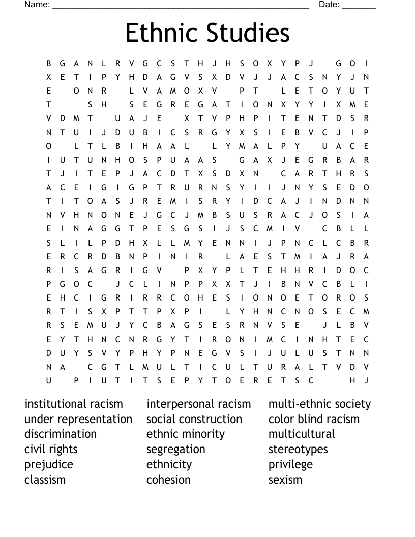 Ethnic Studies Word Search
